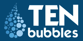 A blue banner with bubbles and the words " ten bubble ".