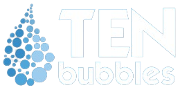 A green banner with bubbles and the words " ten bubble ".